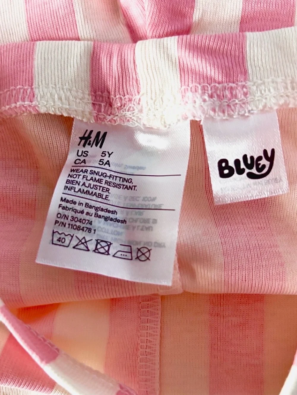 NWOT H&M Girls Outfit Set 🐰 Bingo Fluffy Cream Tee + Pink Stripe Shorts Size 5Y